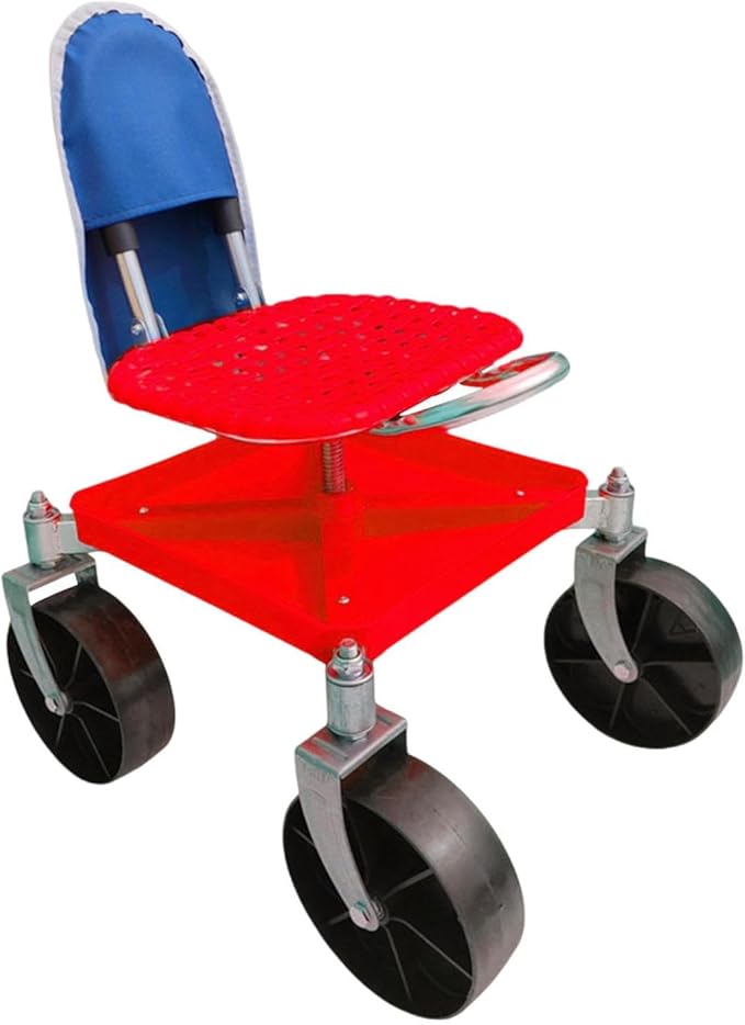 Generic Garden Trolley Rolling Seat Garden Chair Anti Slip Woven PP Seat 360° Rotating Gardening Stool for Gardener Planting Outdoor red with bag