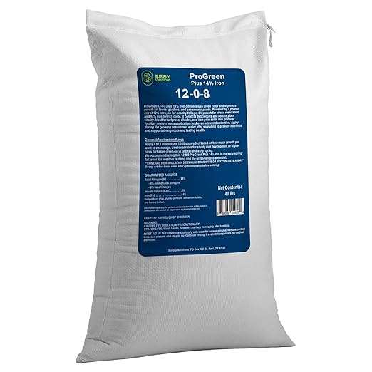 Supply Solutions | ProGreen 12-0-8 Plus 14% Iron | Granular Lawn and Garden Fertilizer - Plant Food Support for Deep Green Color and Stronger Roots - Perfect Spring Boost for Lawns (40 Pounds)
