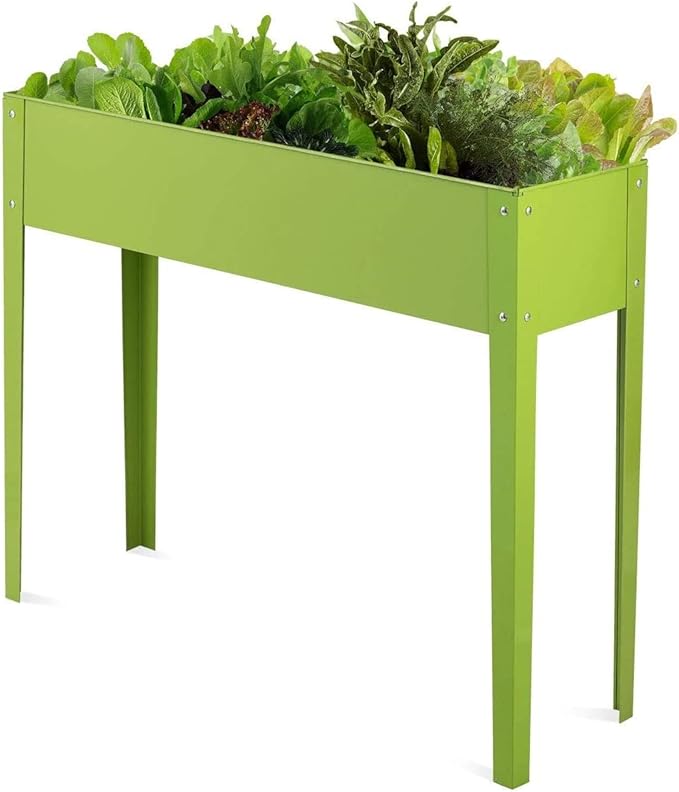 GRAFFY Raised Garden Bed Raised Planter Box with Legs Drainage Holes Planting Bed for Vegetable Flower Herb Planting Container for Grass Lawn Patio Backyard (40 x 13 x 31.5)