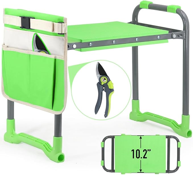 Garden Kneeler and Seat Heavy Duty with 10.2” Wider Soft Pad Portable Folding Stool for Gardening with Extra Hand Pruner Sturdy Garden Kneeling Bench for Senior Help Stand Green