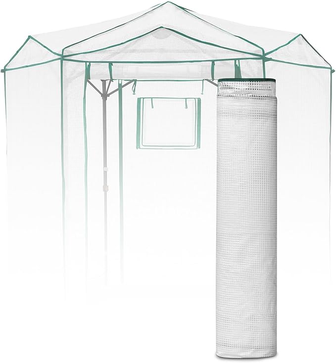 EAGLE PEAK Replacement Cover for 6.6x6.6 ft Hexagon Pop up Greenhouse Front and Rear Roll-Up Zipper Entry Doors and 2 Roll-Up Side Windows (Frame Not Included) White