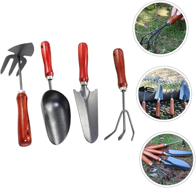 4pcs Mini Garden Tool Set Small Metal Shovel Soil Scoop Hand Trowel and Cultivator for Gardening Supplies and Planting