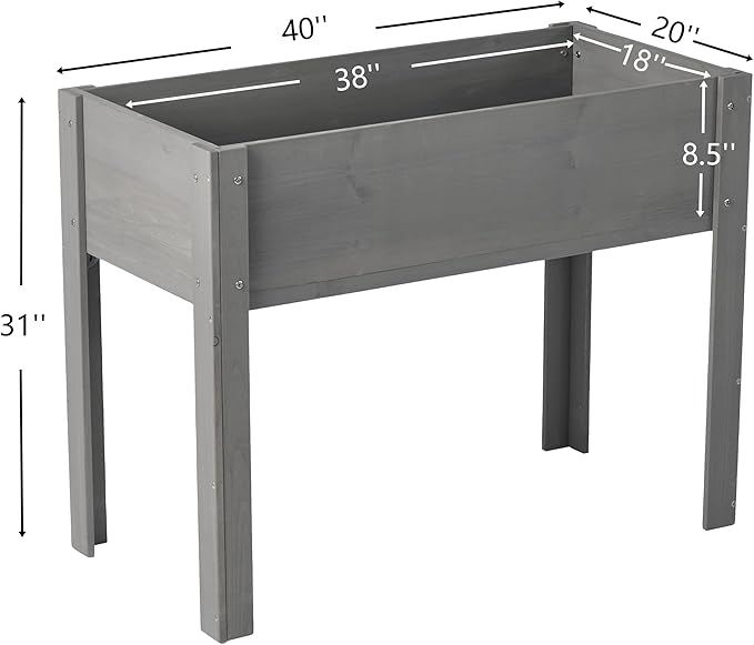 Elevated Raised Garden Bed with Legs - 31 HeightWooden Planter Box No-Bend Growing for Vegetables/Flowers/Herbs