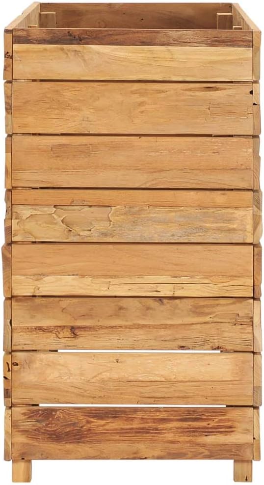 Raised Bed Recycled Teak Raised Planter with Wooden Legs and Steel Rack Bottom for Flowers Vegetables Weather Resistant Outdoor Planting Box Container 39.4x15.7x28.3 -AA