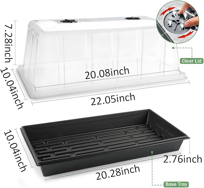 1020 Plant Tray with Tall 7.3'' Dome 5-Pack Extra Large Seed Starter Tray with Humidity Domes Heavy Duty 1020 Trays and Flats with Lid Seed Germination Mini Greenhouse No Hole for Balcony Garden