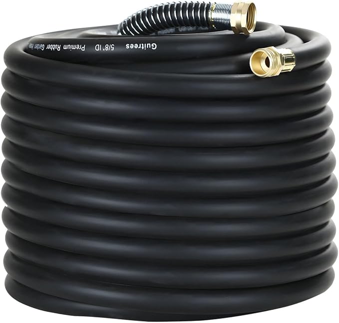 150FT 5/8 Heavy Duty Rubber Garden Hose - 300psi Working 1000psi Burst - Hot/Cold Water - Five-Layered Braiding for Durability - Versatile for Gardening Agriculture Construction(Black)