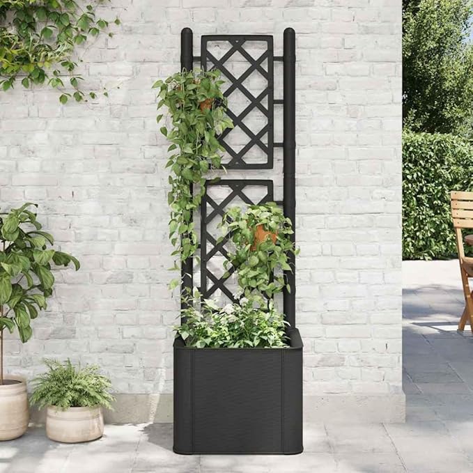 Garden Raised Bed with Trellis Gardening Box Planter Boxes Patio planters Raised Flower Bed Suitable for Nursery Corridor Courtyard Orchard and Self Watering System Anthracite