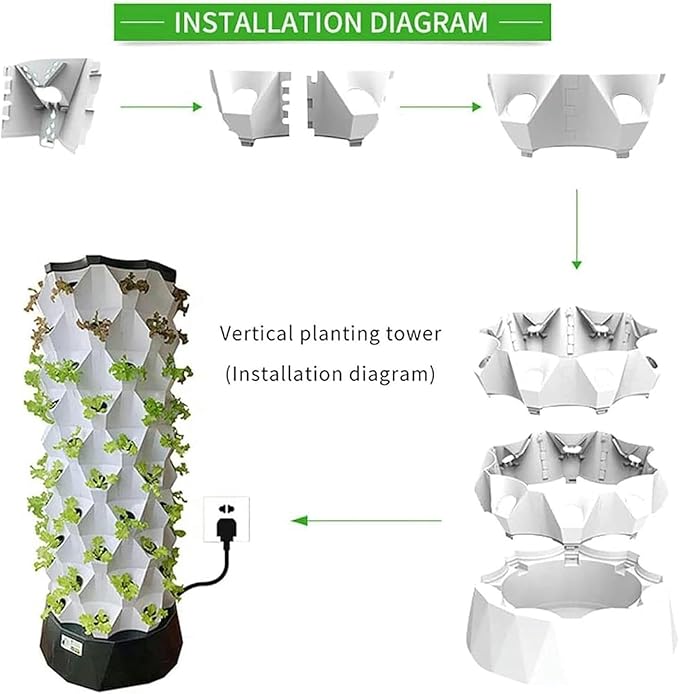 Hydroponic Cultivation Systems of 48/64/80 Holes with Automatic Irrigation Vertical Cultivation Tower for Interior Gardening Cultivates Fruits and Vegetables