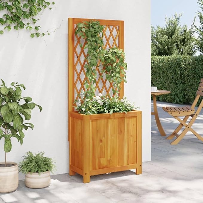 Garden Planter with Trellis Outdoor Raised Garden Bed Planter with Trellis Wooden Flower Standing Planter Box 21.7x11.6x52 Solid Wood Acacia-133