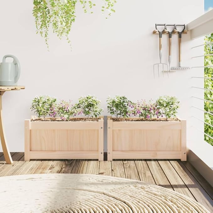 Garden Planters 2 pcs Raised Garden Bed Planter Boxes Outdoor Suitable for Backyard Restaurants Flowers Patios Solid Wood Pine