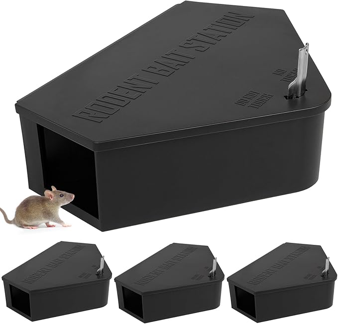 Anblak 4 Pack Rat Station Box with Keys Rodent Station Keeps Rats Away Keeps Children and Pets Safe Key Unlocking Reusable &amp Long-Lasting Indoor &amp Outdoor