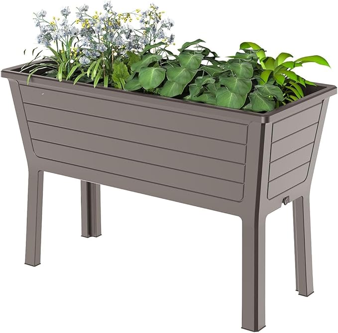 Raised Garden Bed with Wheels Resin Sturdy Planter Waterproof UV-Resistant Outdoor for Flowers Vegetables Herbs in Backyard Patio (1 Grey)