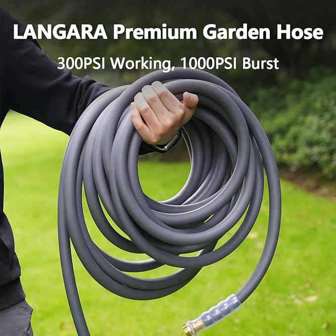 Heavy Duty Premium Garden Hose 125ft x 5/8 300PSI Working 1000PSI Burst Hybrid Rubber Water Hose with Transparent Swivel Handle - Hot/Cold Water - Five Layered Braiding with Brass fittings (Grey)
