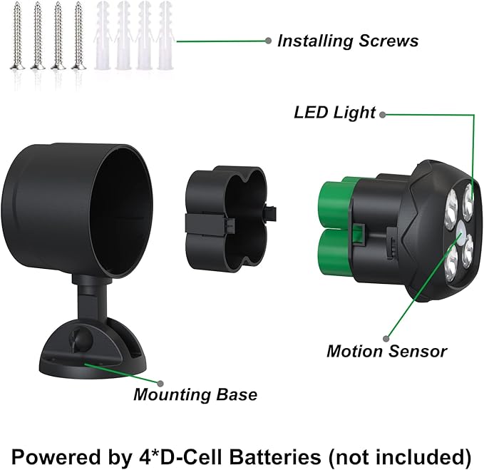Motion Sensor Outdoor Lights Battery Operated Outdoor Light 600LM Motion Detector Lights for Outside 6000K LED Security Light Battery Powered Spotlight for House Wall Black(2 Pack)
