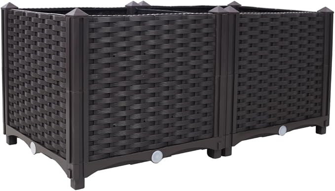 Self-Watering Raised Garden Bed Planter Box for Vegetables Herbs Flowers and Succulents – Deep Outdoor Indoor Planter with Drainage System (Brown + Polypropylene-1)