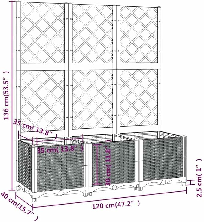 53.5 Raised Garden Bed with Trellis 47.2x15.7 Vertical Planter Matte Blue-Grey Polypropylene for Balcony