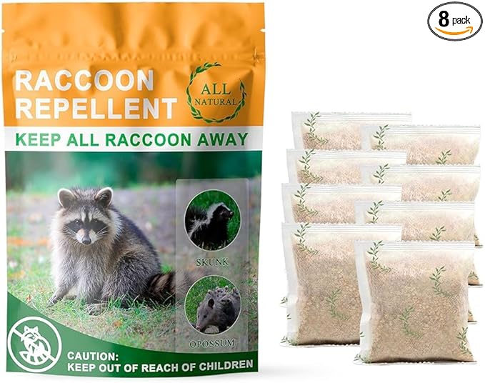 Natural Raccoon Repellent Granules – 8-Pack (25g per Bag) | Eco-Friendly Non-Toxic &amp Long-Lasting Protection with Garlic Peppermint &amp Wintergreen Oils | Safe for Pets and Children