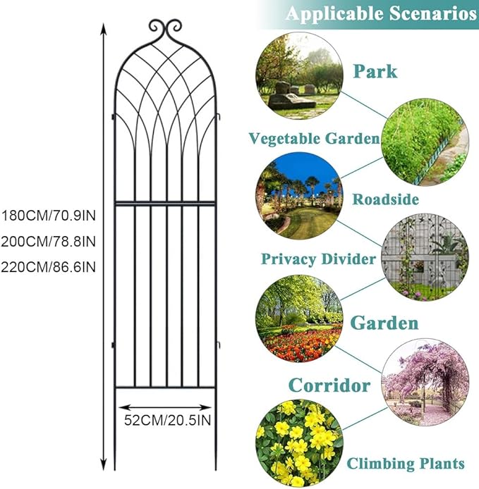 Garden Trellis for Climbing Plants Outdoor Iron Trellis for Potted Plants Flowers Vine Vegetable Indoor Outdoor (Size : 200 * 52CM/78.8 * 20.5IN)