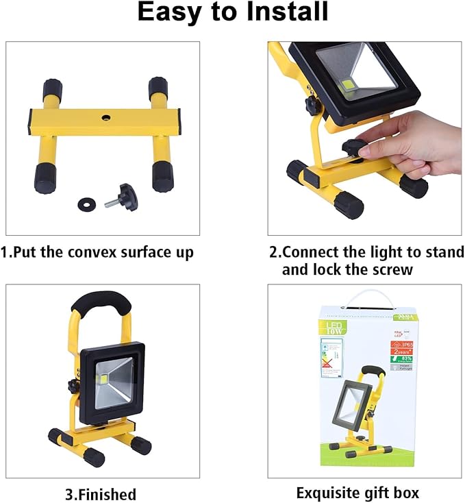 LED Rechargeable Work Floodlight10W /20W USB Battery Light Super Bright 2000LM Waterproof Outdoor Stand Lamp for Car Garage Camping(20W)