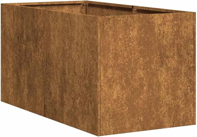 Large 31.5in Rectangular Weathering Steel Outdoor Planter Box Rustic Brown Garden Pot with Drainage for Patio Terrace and Balcony