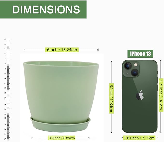 6 Inch Plant Pots 12 Pack Plastic Planters Modern Flower Pot with Drainage Holes and Saucers for All House Plants Herbs Flowers and Seeding Nursery Colorful