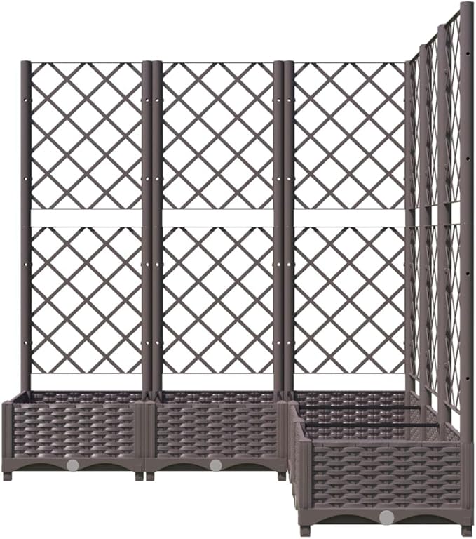 vidaXL Garden Planter with Trellis Brown Outdoor Polypropylene 47.2X47.2X47.8 in Perfect for Climbing Plants Matte Finish Ideal for Balconies Patios and Gardens Raised Bed Flower Box Plant Pot