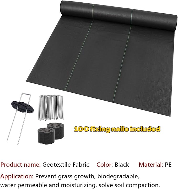 Weed Barrier Landscape Fabric Heavy Duty Commercial Driveway Fabric Weed Control Garden Cloth for Gravel Greenhouse Construction Projects Easy Setup(0.5x200m)