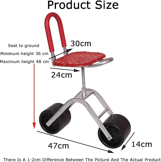 Garden Stool with Wheels Heightening Rolling Gardening Helper Bearing 150kg Adjustable Height 36-48cmfor Home Farms(Blue2 Wheels)
