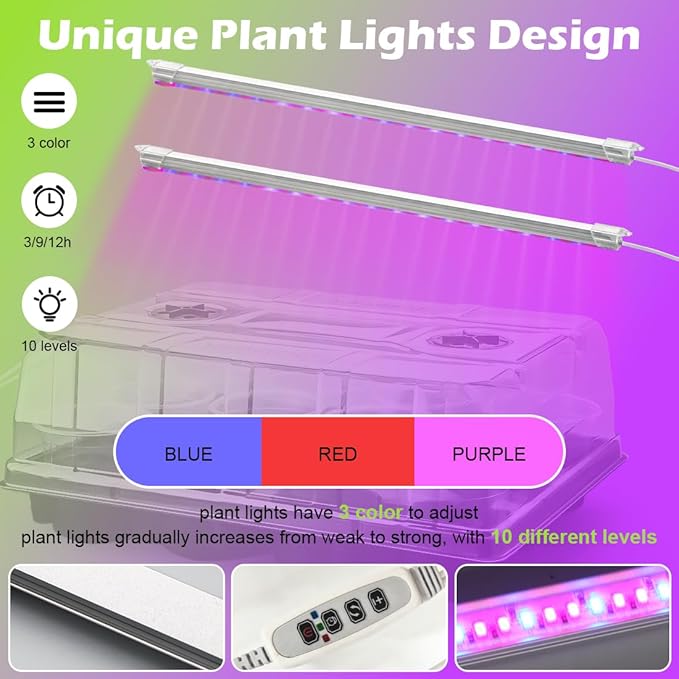 3 Pack 12 Cell Seed Starting Trays with Clear Domes and Growing Lights &amp 4 Inch Clear Seedling Pots 36 Pack Plant Nursery Faster Propagation Kit 3 Sets for Seeds Vegetables Herbs