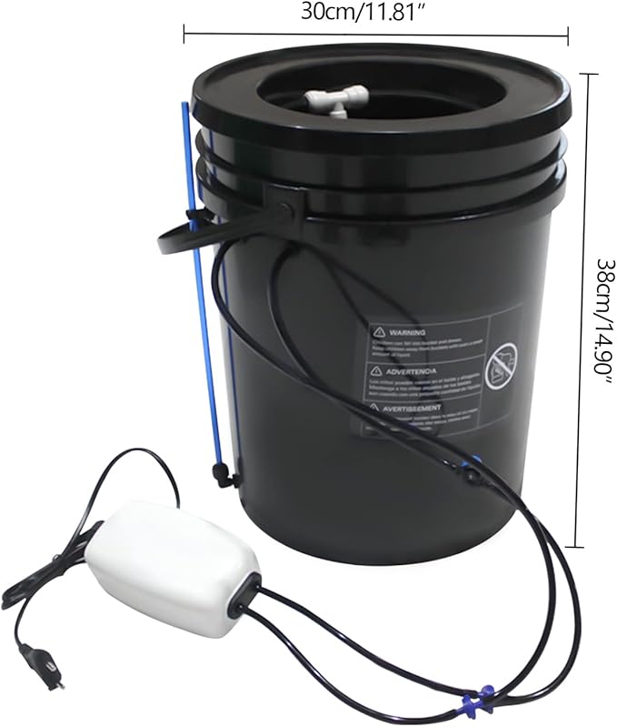 RDWC Hydroponics System Kit 5 Gallon Deep Water Culture (DWC) Bucket Kit Recirculating with Air Pump Air Stone for Indoor Growing Complete 1 Bucket + Reservoir