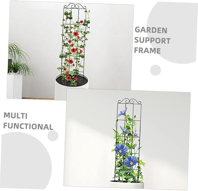 TEHAUX 4pcs Metal Climbing Plant Trellis Frame 50x15cm Black Vine Support for Garden and Potted Plants Climbing Cage for Indoor and Outdoor Gardening