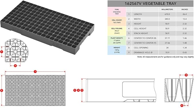 162 Cell Seed Starting Tray (5 Pack) – 26×13 Propagation Tray Gardening Home Growing Reusable Nursery Grow Tray for Transplanting Seedlings Vegetables &amp Flower Starts (5 Pack)