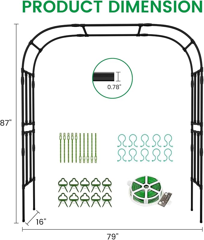 Garden Arch Trellis 87in H x 16in L Large Garden Arch Arbor Trellis for Climbing Plants Outdoor Plant Support for Cucumber Grape VineTall Metal Gardens Archway for Lawn Party Ceremony