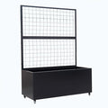 Metal Rolling Planter Box with Lattice Trellis – Modern COR-Ten Steel Trough on Casters | 66” x 46” x 21” (Black)