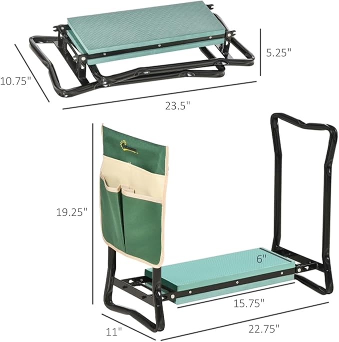 Garden Kneeler and Seat with Thicken &amp Widen Soft Kneeling PadHeavy Duty Foldable Gardener StoolGardening GiftsGarden Kneeler and Seat Folding Garden Seat 22.75 L x 11 W x 19.25 H
