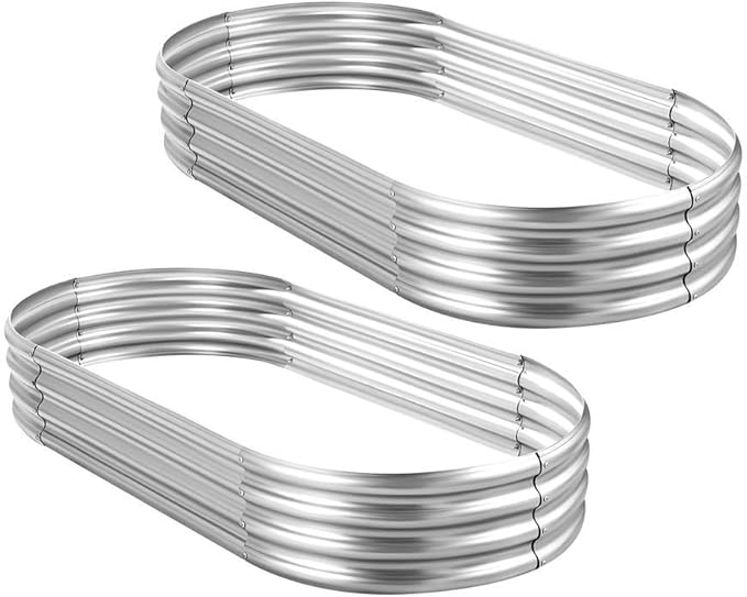 Land Guard 2Pcs Galvanized Raised Garden Bed Kit 10×4×1ft Galvanized Planter Raised Garden Boxes Outdoor Oval Large Metal Raised Garden Beds for Vegetables…………