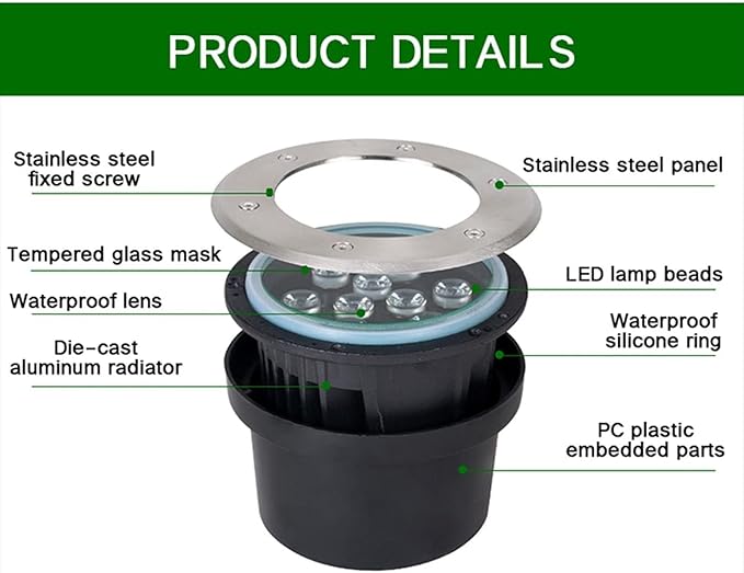 In-Ground Garden Light - Recessed Outdoor LED Spotlight Outdoor LED Floodlight IP67 Waterproof Recessed Ground LED Spotlights for Garden Construction Site Lighting(Yellow24W(85-265v))