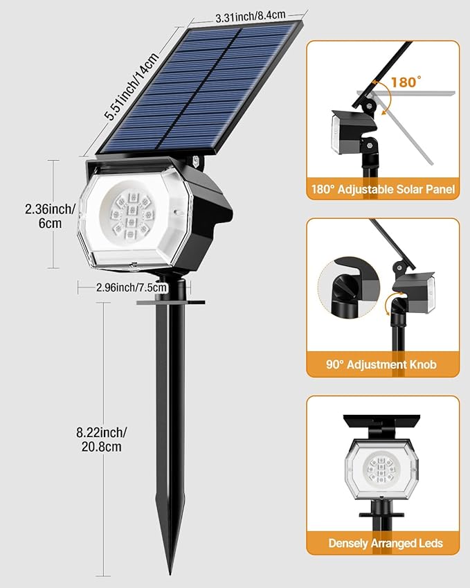 btfarm Solar Lights Outdoor Waterproof IP65-2 Pack LED Color Changing Spot Light 7 Lighting Color RGB Powered Spotlights Uplight for Yard Tree Landscape Garden Christmas Halloween