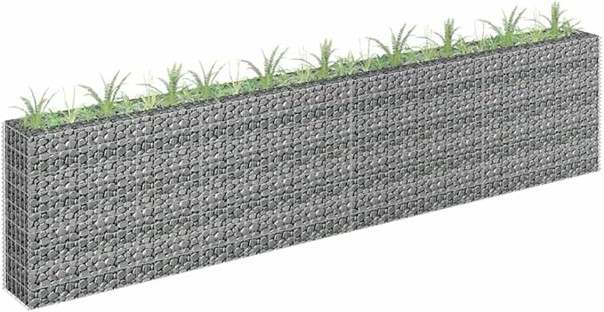 Galvanized Steel Gabion Raised Bed 141.7 x 11.8 x 35.4 Inch Outdoor Garden Planter with Ribbed Texture for Flowers and Plants Durable Weather-Resistant Construction Modern