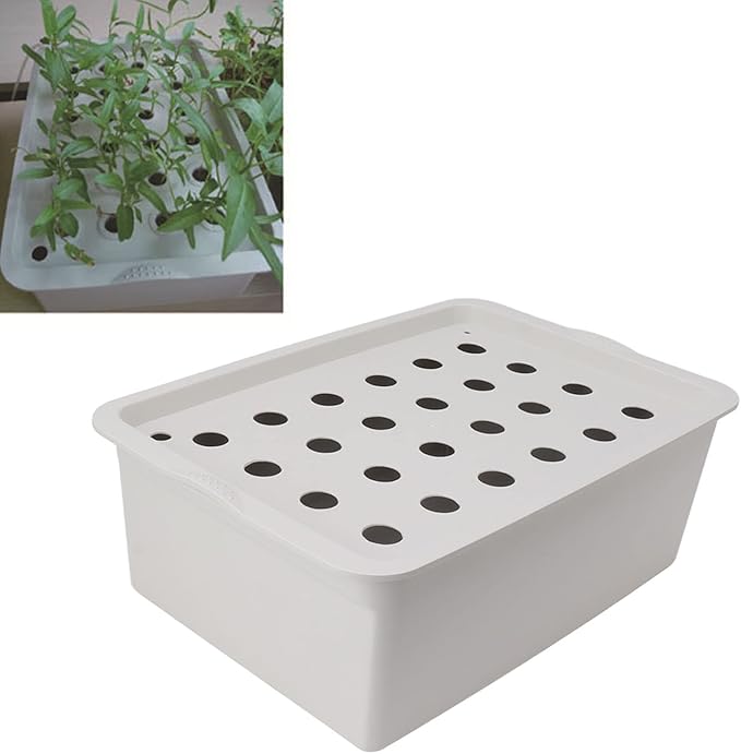 Hydroponics Growing System 24 Holes Gray Hydroponic System Planter Box with Timer and Oxygen Pump for Fast Plant Growth (US Plug 110V)