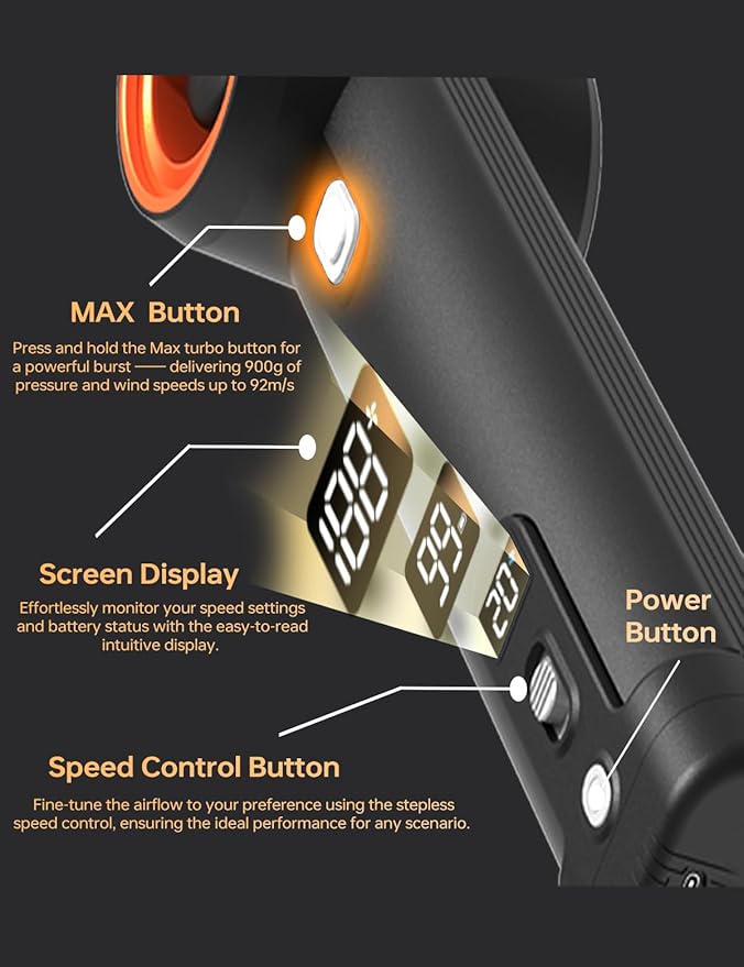 Jet Fan MAX - KiCA Jetfan Car Air Blower and Vacuum Turbo FanElectric Cordless Strong Blower 85000 RMP for Car Window Snow/Leaf ClearingDry MotocycleComputer Dust RemoveOutdootsLong Battery Life
