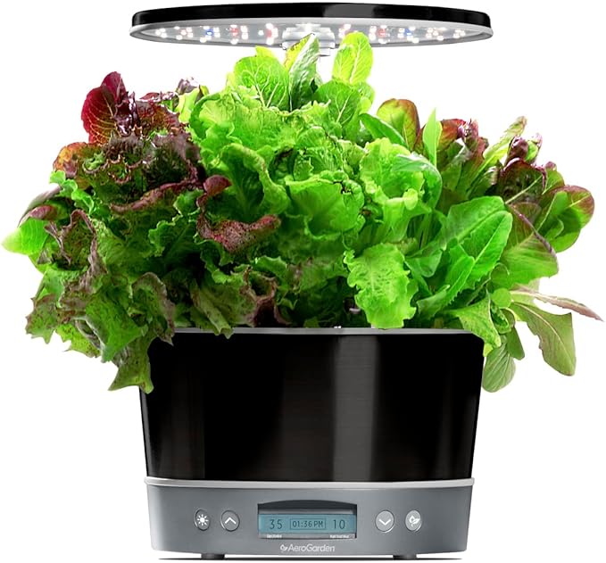 AeroGarden Harvest Elite 360 Indoor Garden Hydroponic System with LED Grow Light and Herb Kit Holds up to 6 Pods Platinum