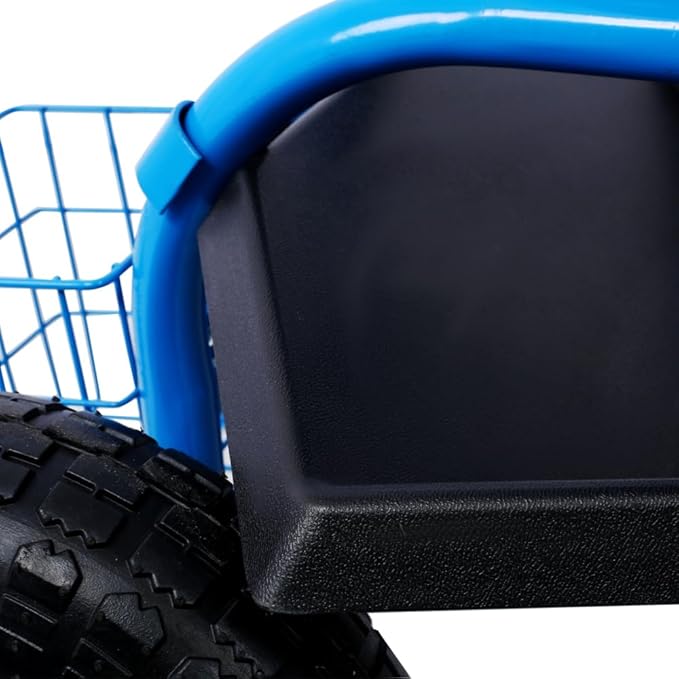 Ergonomic Rolling Garden Scooter with 360-Degree Swivel Seat Built-in Tool Tray and All-Terrain Wheels for Outdoor Use (Blue + Steel)