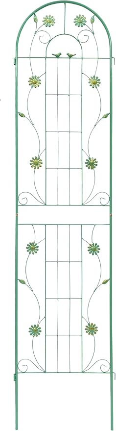 Metal 2 Pack Trellis for Climbing Plants Outdoor 7 FT Tall Galvanized Steel Garden Trellis for Patio Lawn Wall Decor Plant Trellis for Vine Cucumber Tomato Flower Clematis Roses-Sunflower (Green)