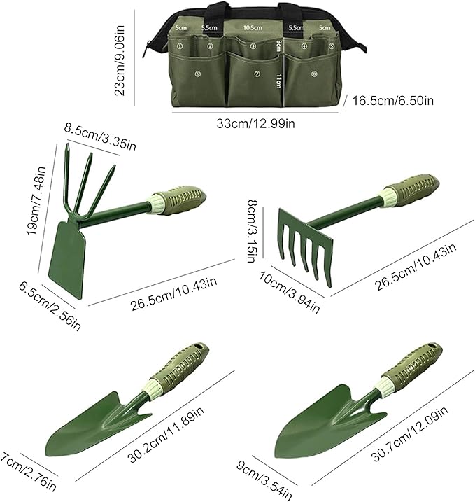 FTVOGUE 4PCS Garden Tool Set Gardening Tools with Non Slip Rubber Grips and Storage Bag for Digging Weeding Loosening Soil Aerating Transplanting