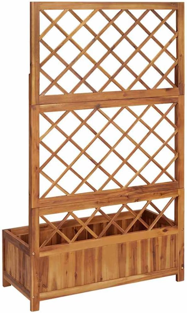 vidaXL Solid Acacia Wood Raised Bed with Trellis - Versatile Outdoor Rectangular Planter for Patios Gardens or Backyards - Natural Oil Finish - Easy Assembly - 33.5x15x59.1