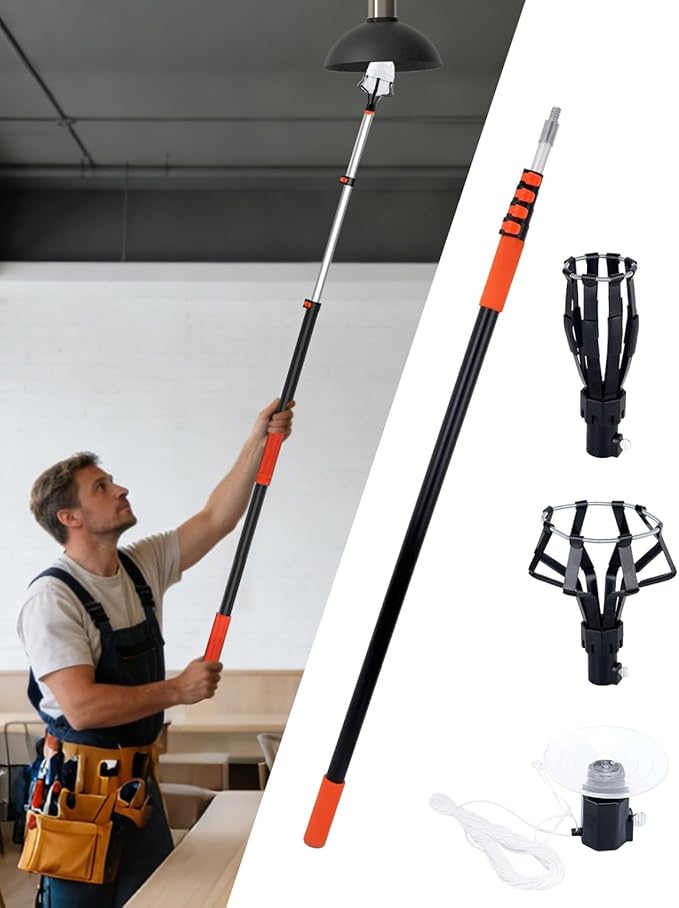 Light Bulb Changer for High Ceilings 5-20FT Telescopic Pole 26FT Max Reach Segment Lock &amp Non-Slip Grip Suction Cup &amp Basket for Multi-Type Bulbs 3/4 Acme Thread for Home/Commercial Use