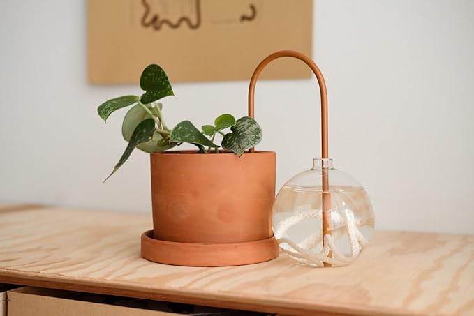 Beautiful Self-Watering Wick System for Effortless Plant Care Automatic Drip Irrigation Sustainable &amp Stylish Scandinavian Design Ideal for House Plants (M Brown Terracotta)