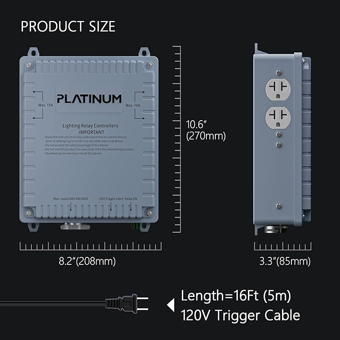 Lighting Relay Controller 4000W 4-Light HID Master Relay Controller w/Trigger Cord for Hydroponics Indoor Grow Lighting (4-Outlet)
