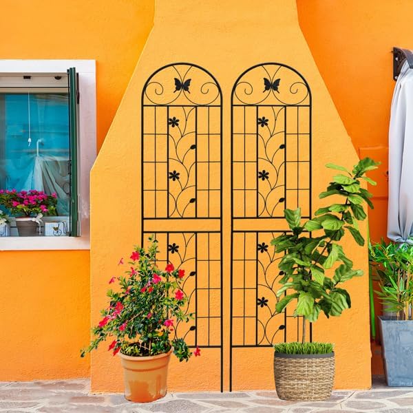 2 Pack Garden Trellis for Climbing Plants (86.7 H x 19.7 W) - Sturdy Rustproof Galvanized Metal with Powder Coating Outdoor Plant Support &amp Garden Screen/Corner for Roses Ivy Vines (Black)
